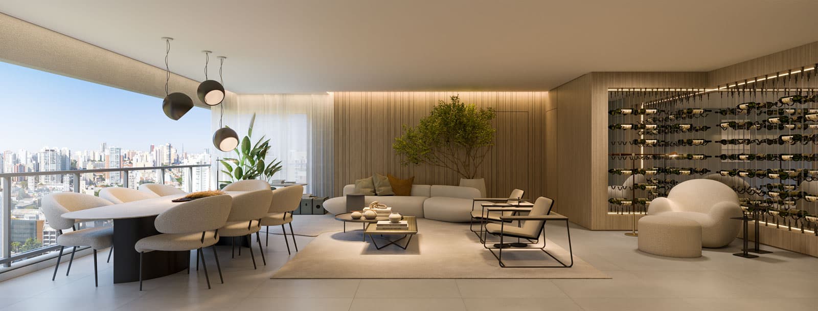 Living decorado de apartamento de 117 m²