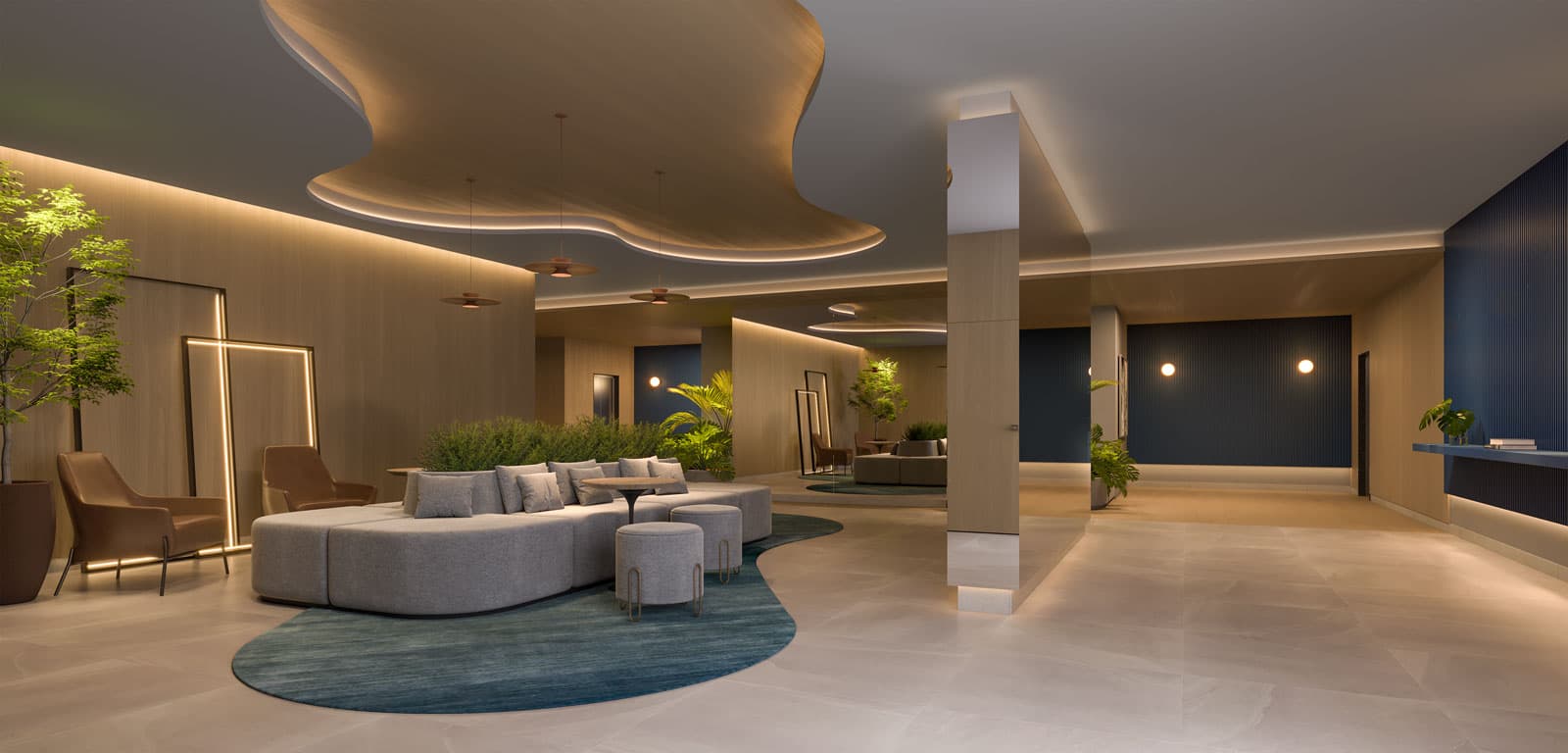 Lobby de entrada do Essence Vila Yara, empreendimento da Construtora Dubai
